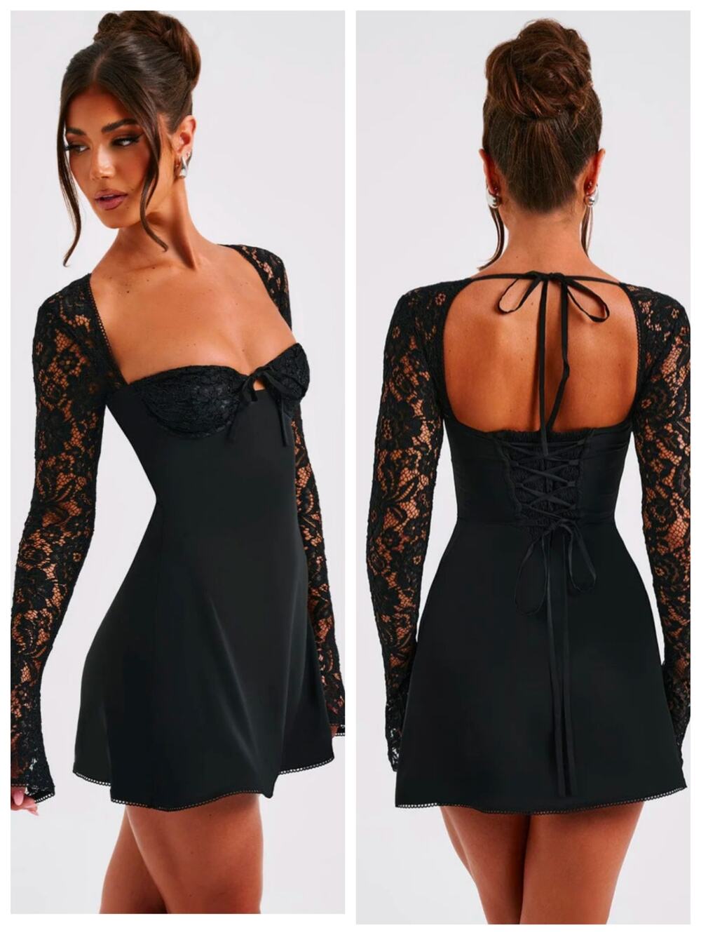 Babyboo Jacinta Mini Dress Black Lace Corset Long Sleeve Gothic Size M